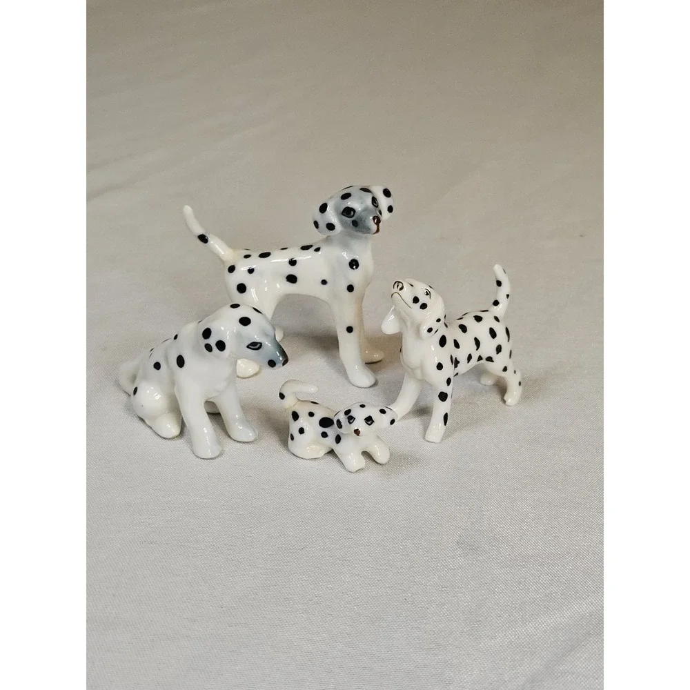MINIATURE BONE CHINA DALMATIAN DOG  FAMILY FIGURINES SET of 4